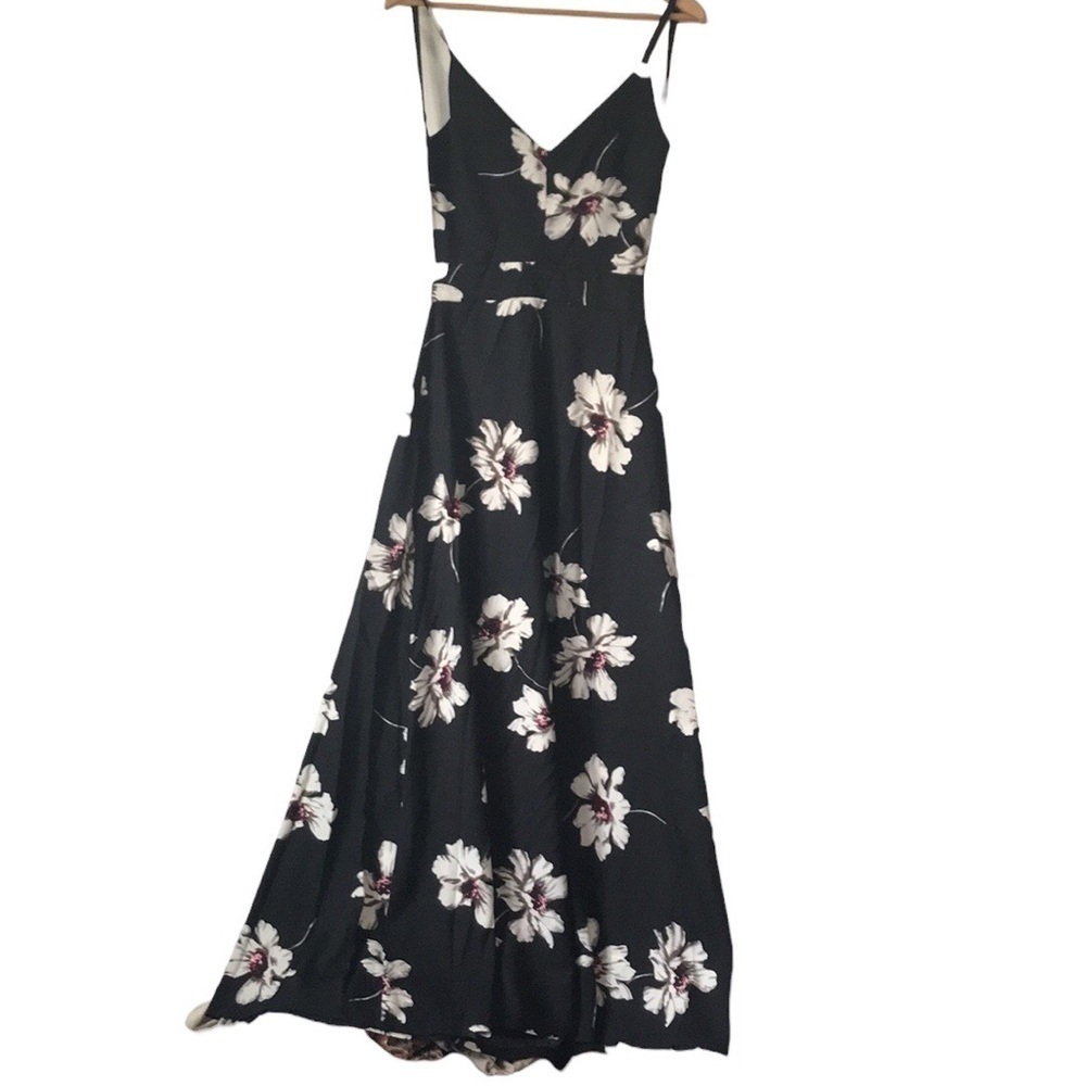 NWT Baluoke backless floral maxi dress black cream size Small